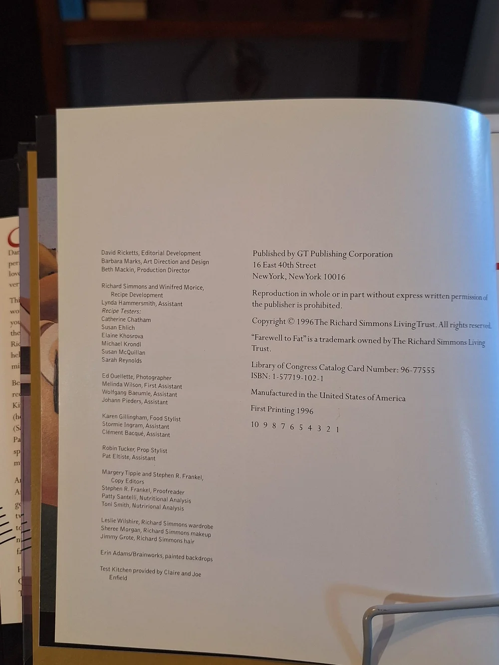 Richard Simmons Farewell to Fat Cookbook - Vintage 1996 Copyright